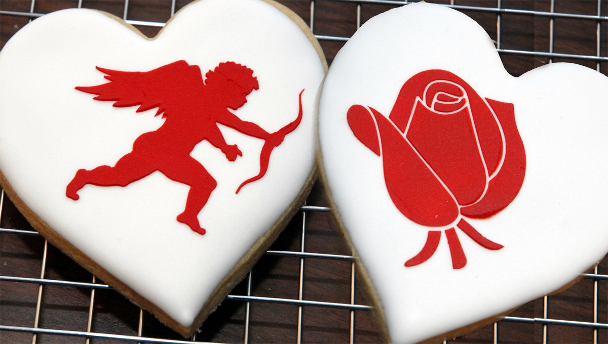 Designer Stencils I Love You Cookie Stencils, (Cupid, Rose, Heart), Beige/Semi-Transparent
