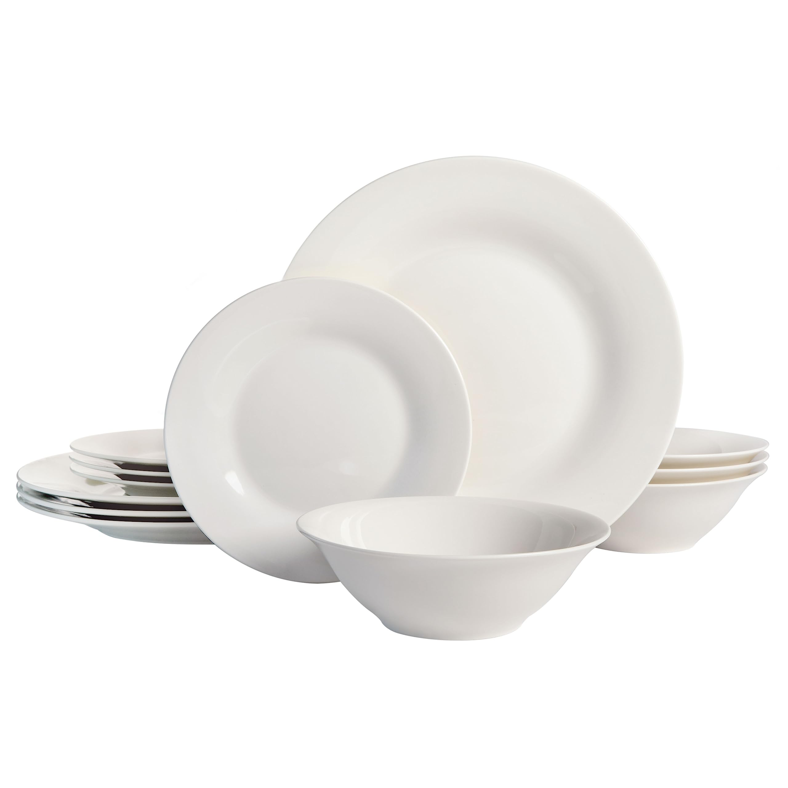 Gibson Home Zen Buffet Round 12 Piece Porcelain Chip and Scratch Resistant Dinnerware Plates and Bowls Set, Scratch & Chip Resis