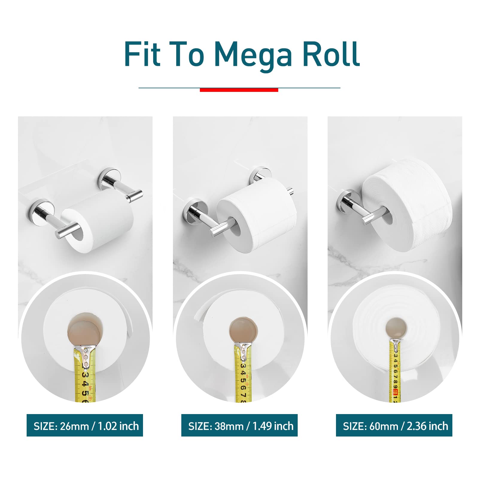 POKIM Chrome Toilet Paper Holder - Polished Metal Bathroom Flexible Pivot Tissue Roll Holder on Wall Mounted  Sturdy SUS 304 Stainless Steel Toilet TP Large Mega Roll Holder Modern Silver