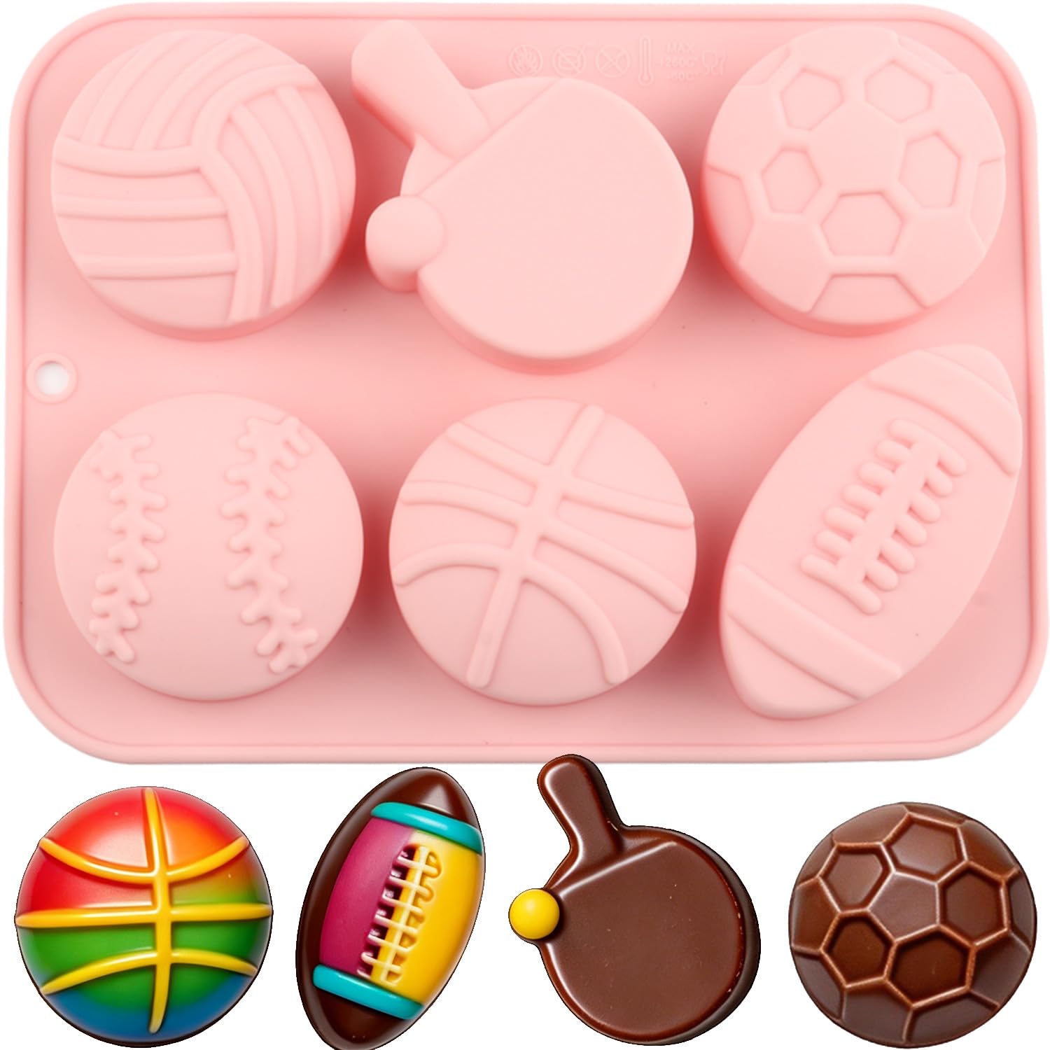 EPYHREHM 6 Cavity Sports Ball Silicone Chocolate Molds