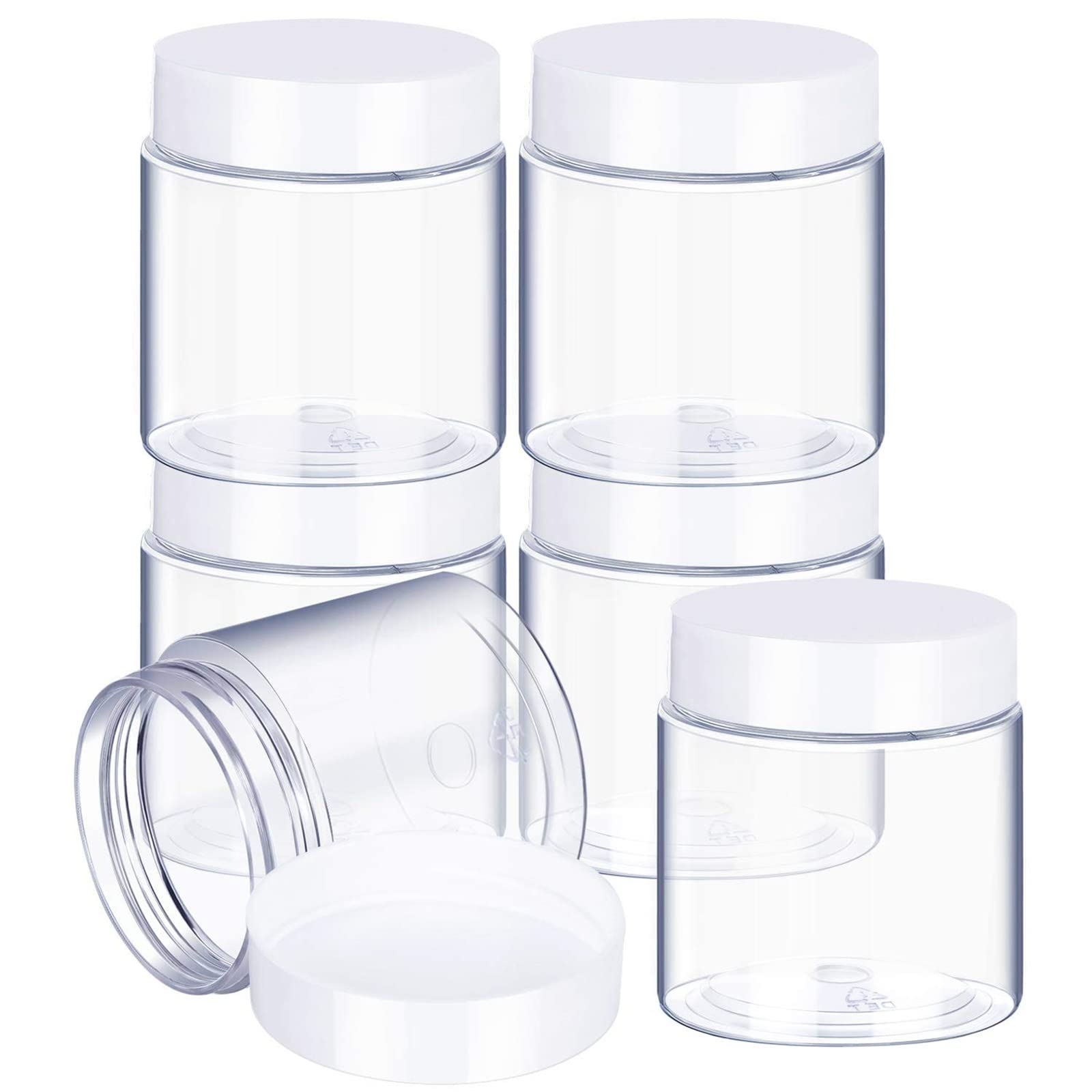 6 Pack 8 Oz Plastic Pot Jars Round Clear Leak Proof Plastic Cosmetic Container Jars With White Lids For Travel Storage Make Up,