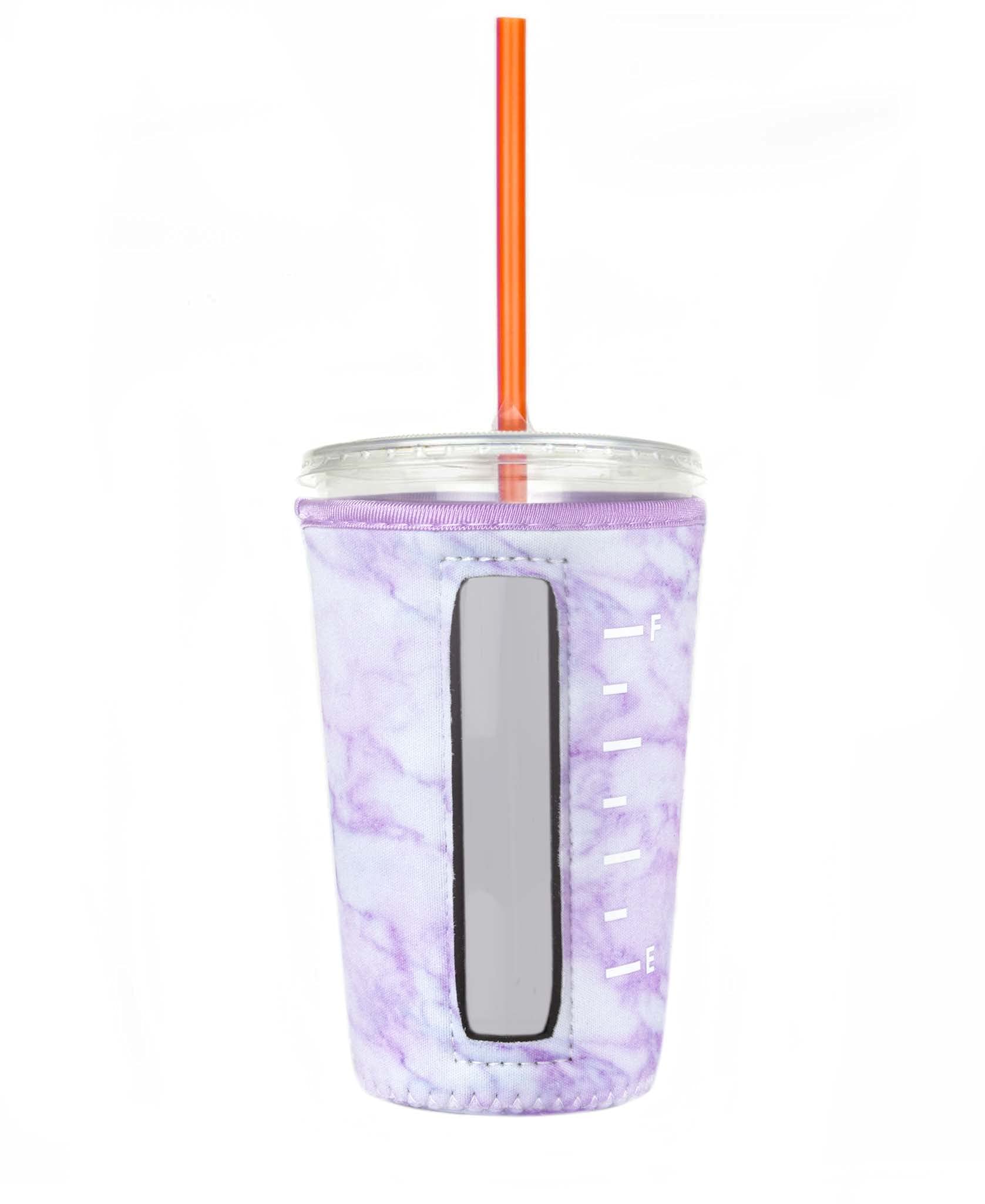 Reusable Insulator Neoprene Cup Sleeve For Iced Beverages And Coffee (Light Purple Marble, Medium)