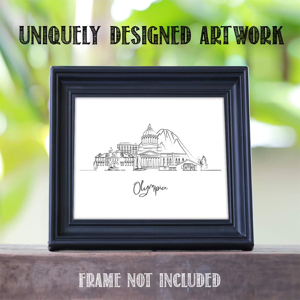 Tj Originals - Washington Skyline Landscape Hand Illustrated Skyline Wall Art Decor - Unframed 11 X 14 Black & White Print - Ann