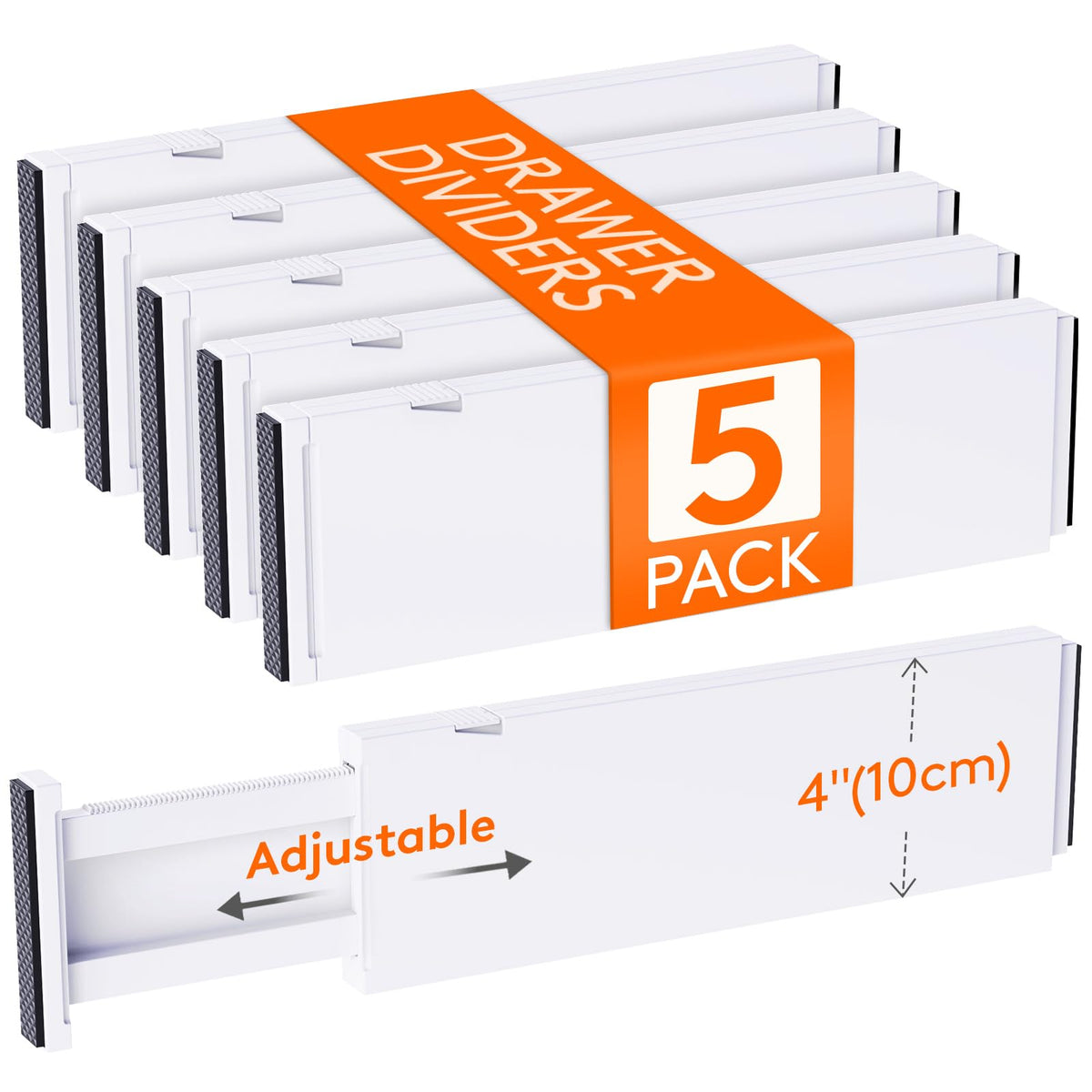 Lifewit 5 Pack Drawer Dividers Plastic 4'' High, 13.5-22'' Adjustable Drawer Organizers for Clothes, Expandable Dresser Separato