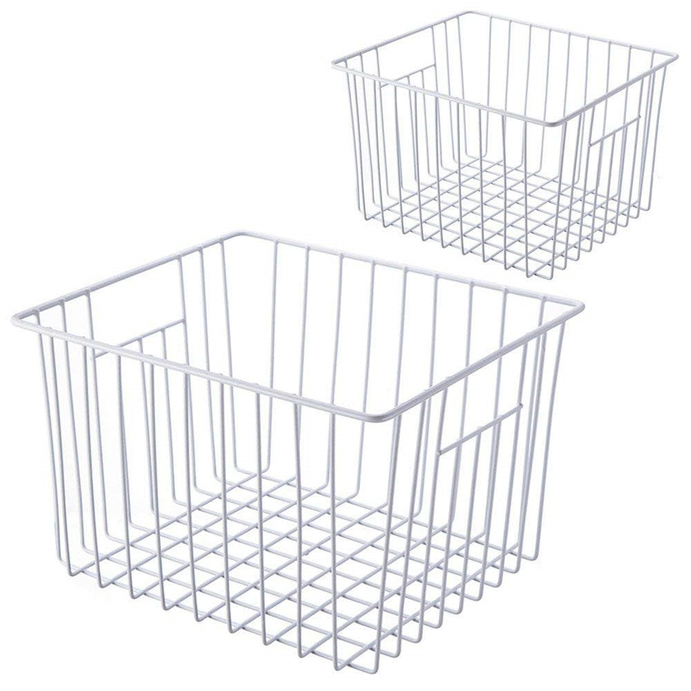 Sanno Freezer Baskests Organizer Bins, Freezer Wire Storage Basket Refrigerator Storage Baskets Bins Organizer With Built-In Han