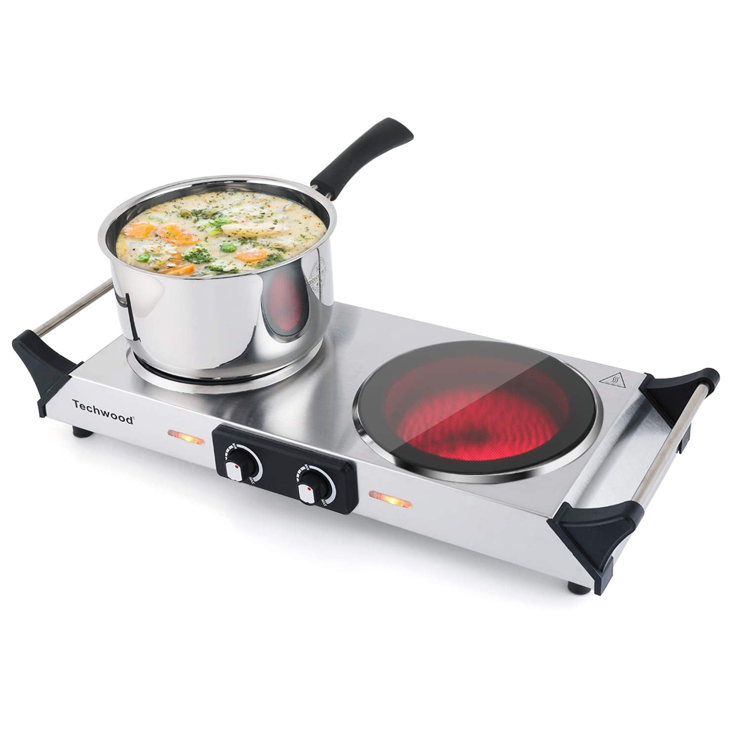 Techwood Electric Stove, Double Infrared Ceramic Hot Plate for Cooking, Two Control Cooktop Burner, Portable Anti-scald handles 