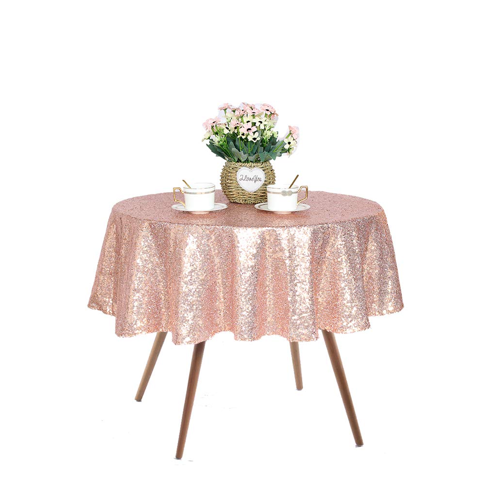 Jyflzq Rose Gold Sequin Tablecloth 50 Round Sparkly Table Cloths Glitter Table Cover Overlay For Wedding Birthday Party Baby Bri