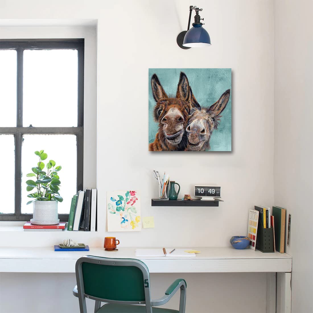 Soothan Country Farmhouse Donkey Canvas Pictures Prints Funny Animal Wall Decor Posters For Mens Boys Bedroom Office Rustic Farm