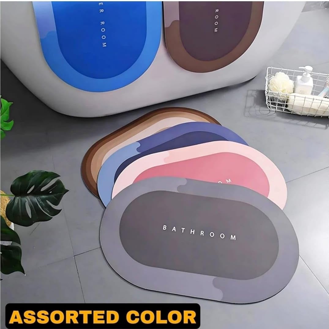 IDELLA Bathroom Mat,Door mat Door Mat, Rubber Non-Slip Quick Dry Rugs Fit Under Door Super Absorbent Thin Fashion Washable Oval