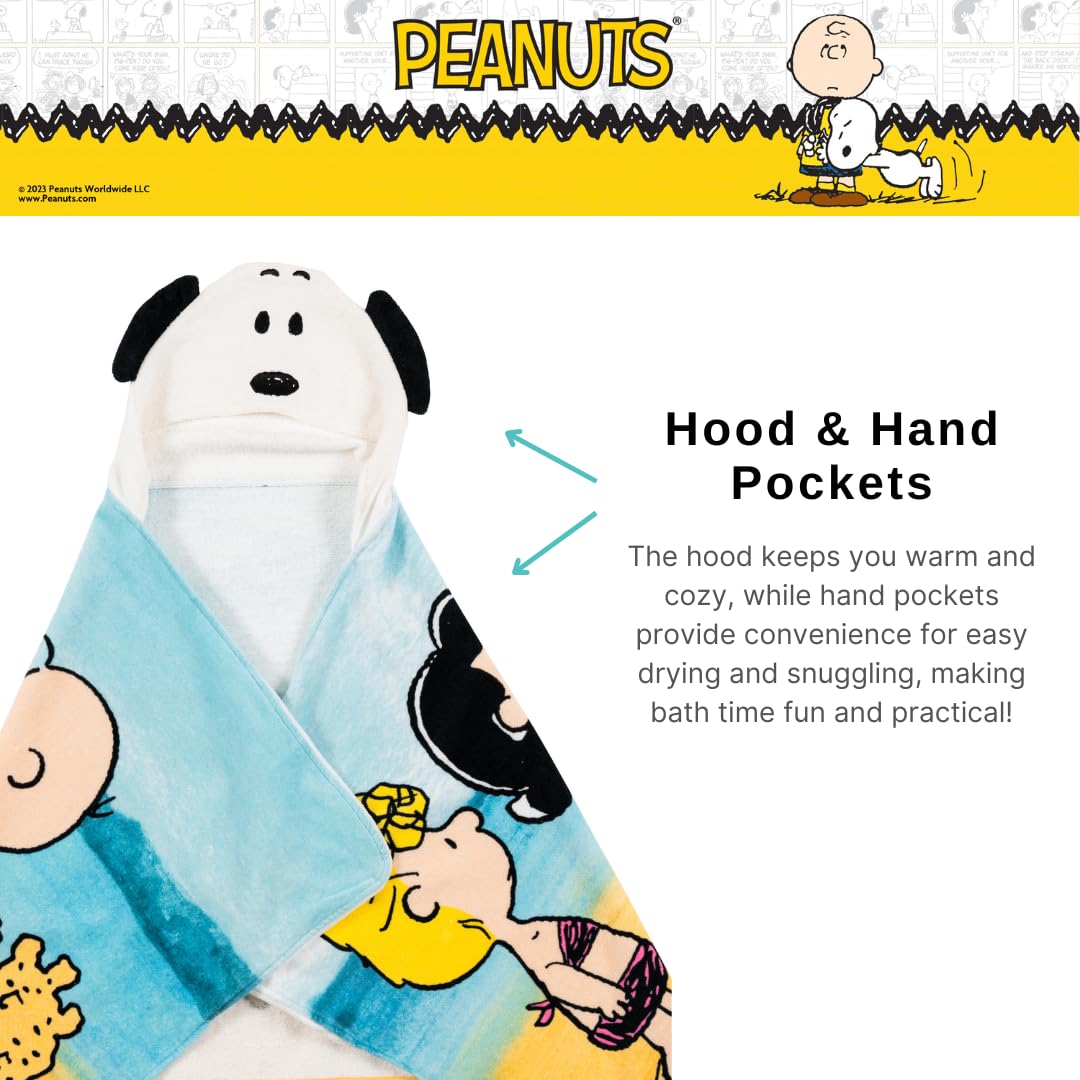 Franco Peanuts Snoopy Kids Super Soft Bath/Pool/Beach Soft Cotton Terry Hooded Towel Wrap, 24 In X 50 In, (Officially Licensed P