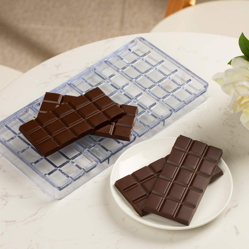 Pastry Tek 10.8 X 5.3 Inch Chocolate Bar Mold, 1 Break-Apart Chocolate Mold - 4 Cavities, Freezer-Safe, Clear Polycarbonate Cand