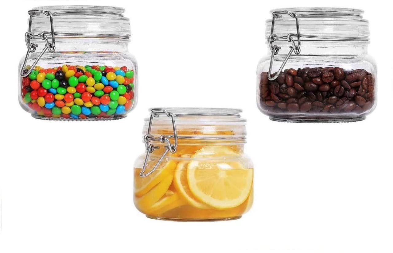 Homebrilliant 500Ml Glass Storage Jars With Clip Top Lid, Food Canisters With Airtight Lid, Clear Container With Wire Clip Faste