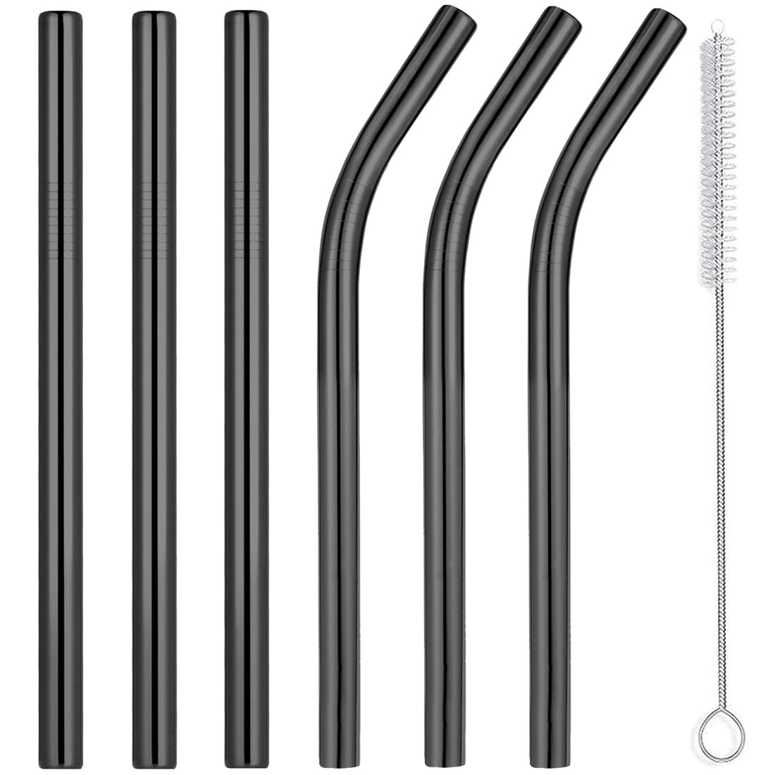 Vinaco Reusable Smoothie Straws & Milkshake Straws 0.4'' Wide Mouth Straw, Set Of 6 Stainless Steel Straws 8.5''&10.5'' With 1 L