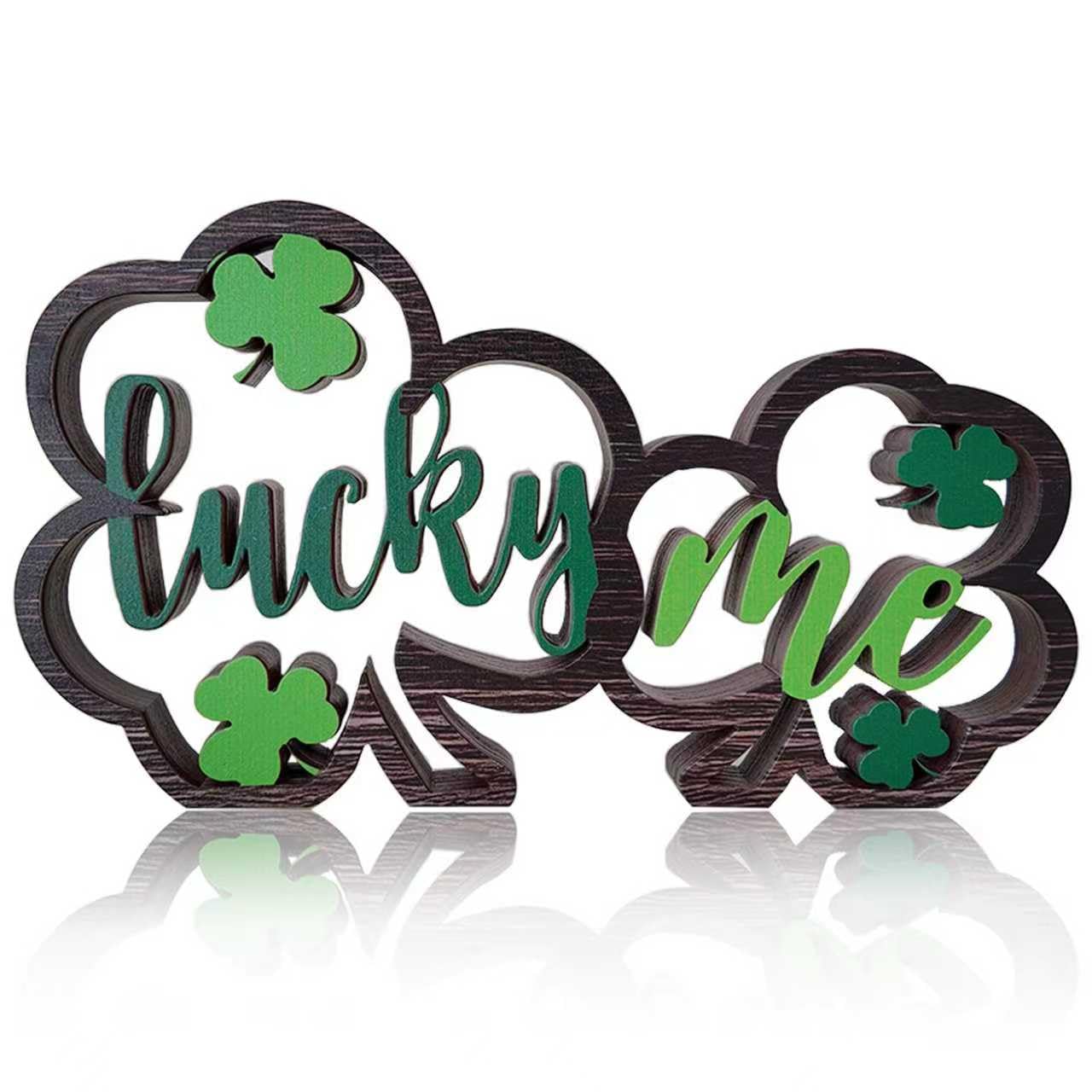 Wooden Shamrock Centerpiece Lucky Me Table Decorations St. Patricks Day Tiered Tray Decor Farmhouse Home Office Coffee Bar Kitc