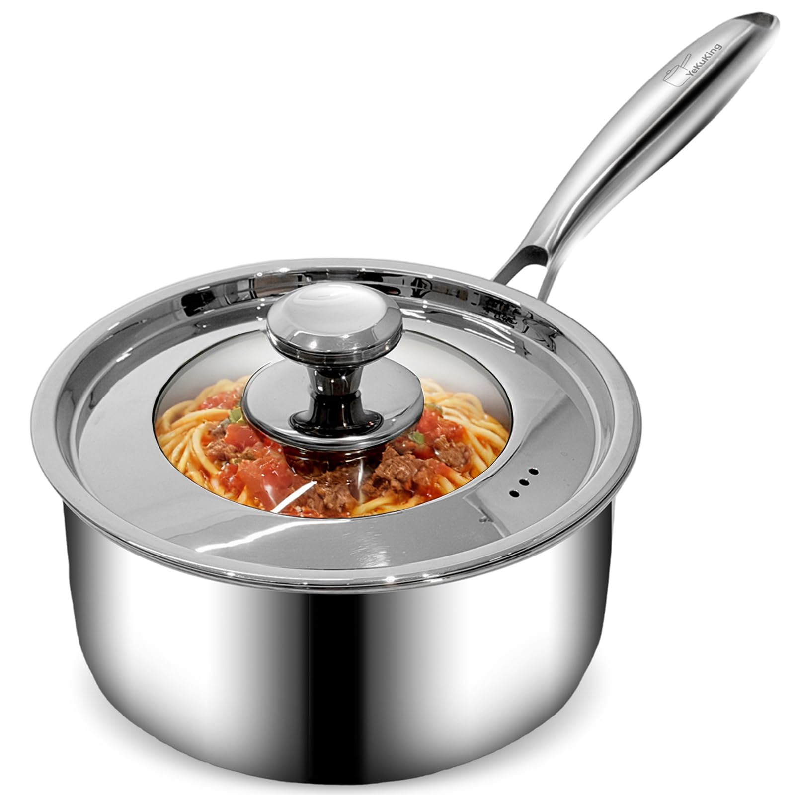 YeKuKing 2.5 QT TriPly Stainless Steel Saucepan with Visible Lid Small Pot Sauce Pan for Cooking Milk Noodle Pasta Soup Vegetab