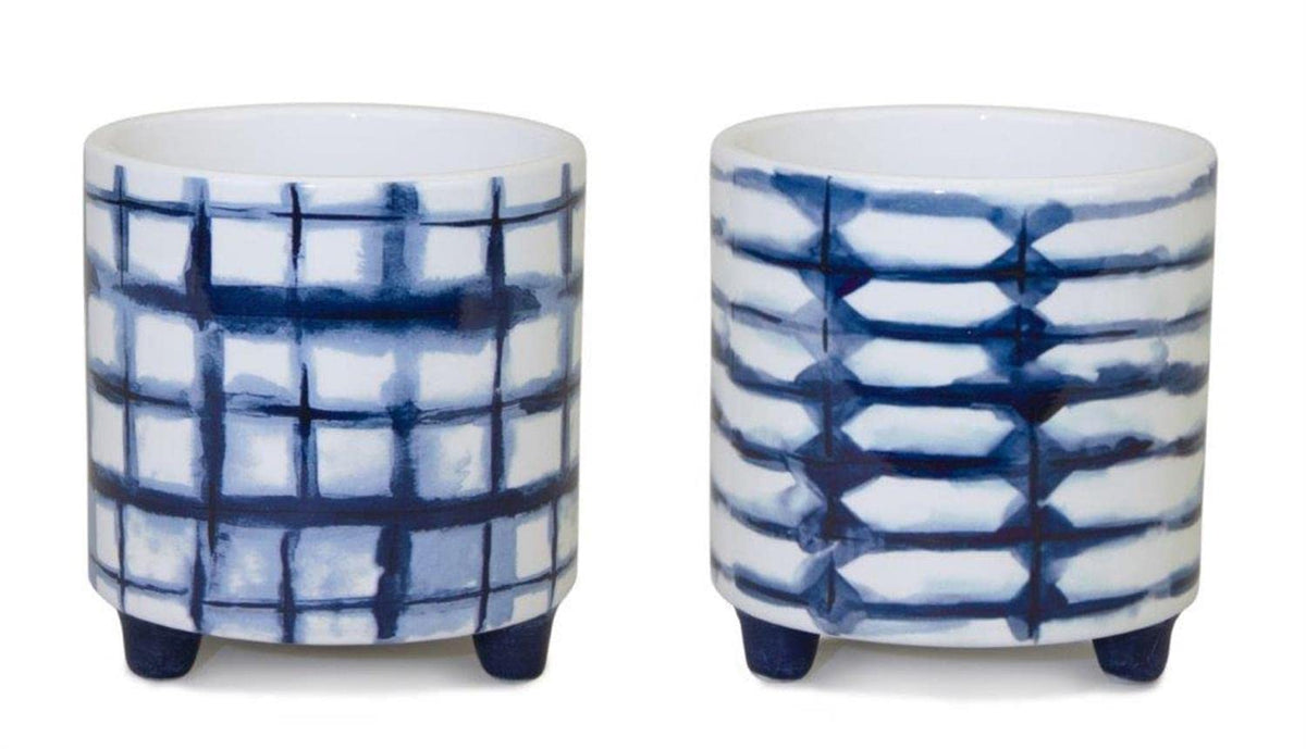 Melrose Dolomite Set Of 2 Pot With Blue And White Finish 82840Ds