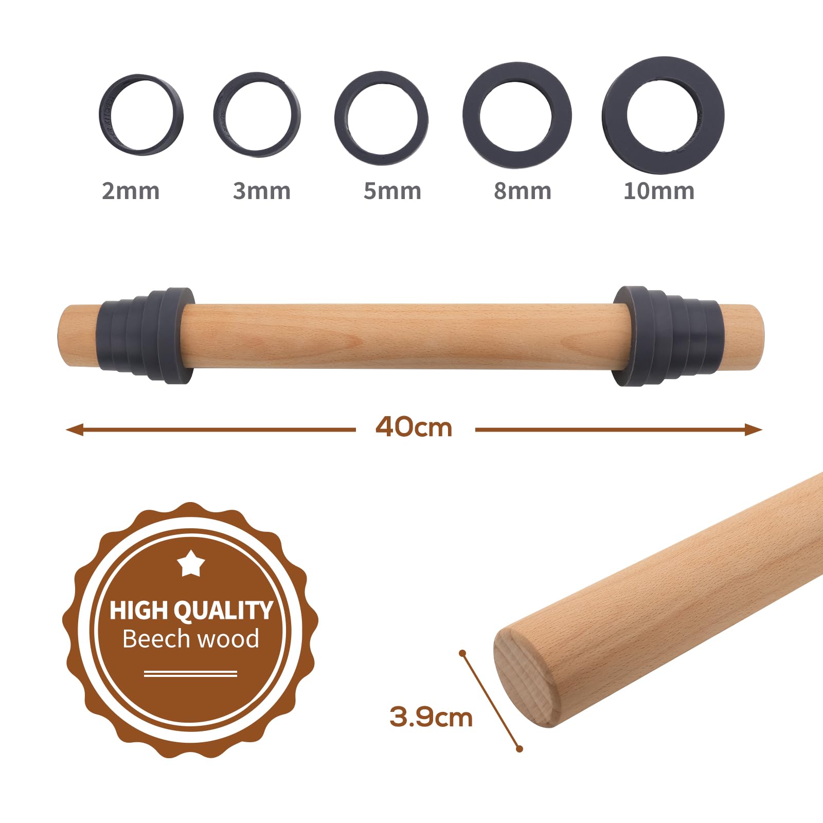 Adjustable Wood Rolling Pin With Thickness Rings For Baking -Non Stick Wooden Dough Roller Pin With Spacer Bands For Cookie,Pie