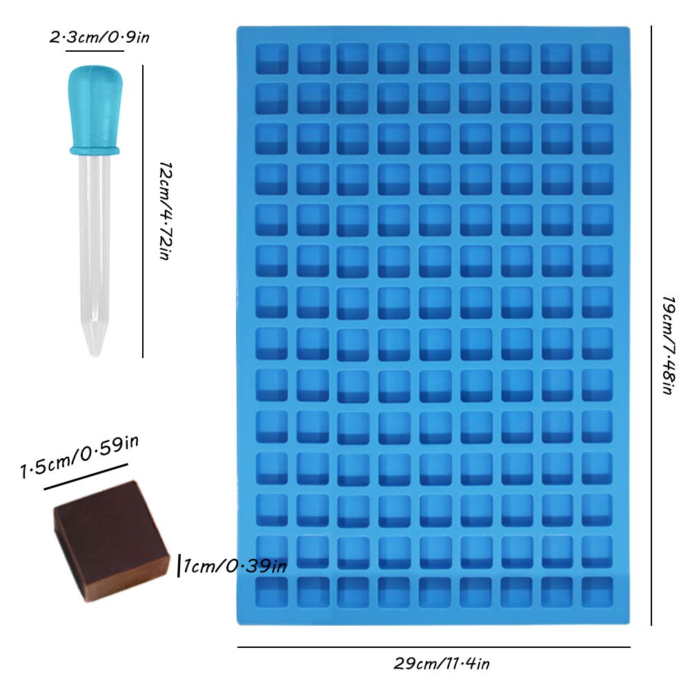 Senhai 2 Packs Square Silicone Mold, 126 Cavity Flexible And Non-Stick Ice Cube Trays Candy Fudge Chocolate Jelly Molds - 1 Blue