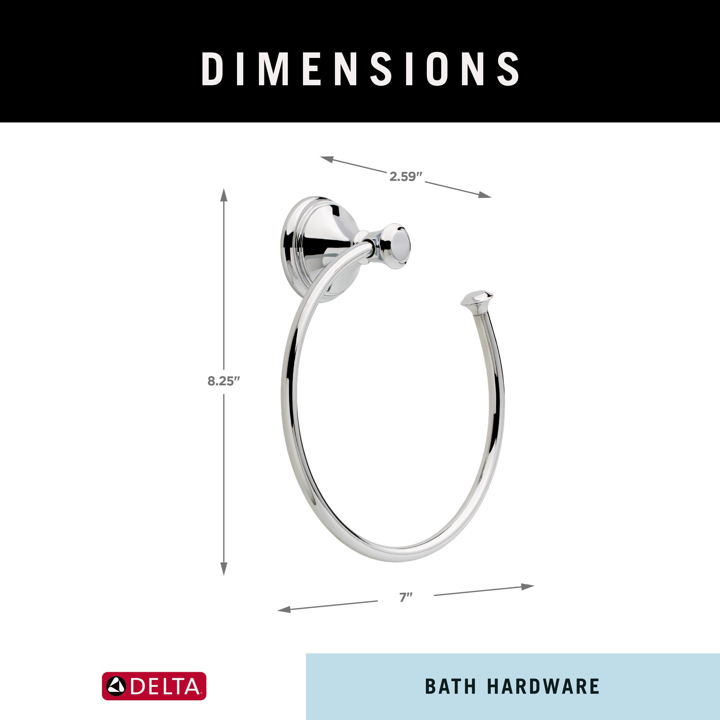 Delta Cassidy Hand Towel Holder, Polished Chrome, Square Towel Ring, 2.63 x 7 x 2.63 Inches, Model 79746, Bathroom Accessories