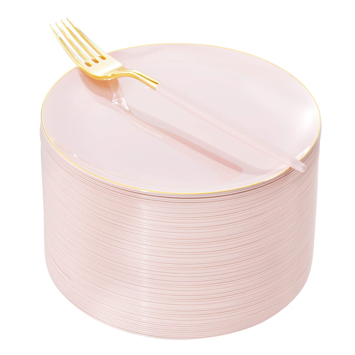 I00000 72Pcs Pink Gold Plastic Dessert Plates With 72Pcs Disposable Pink Forks, Premium Pink Appetizer Plates, Fancy Pink Salad