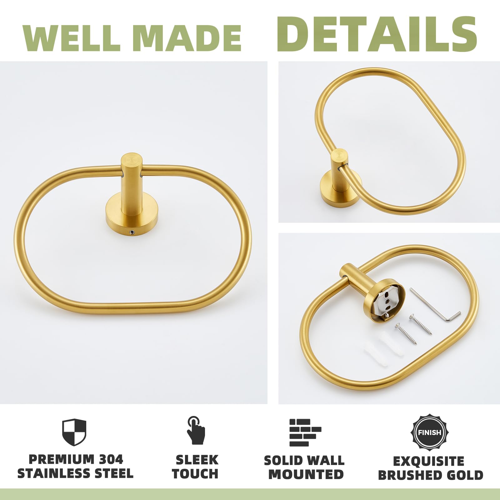 Bath Towel Ring Brushed Gold, Aplusee 304 Stainless Steel Swivel Hand Towel Holder Dry Rack Near The Sink, Modern Bathroom Acces