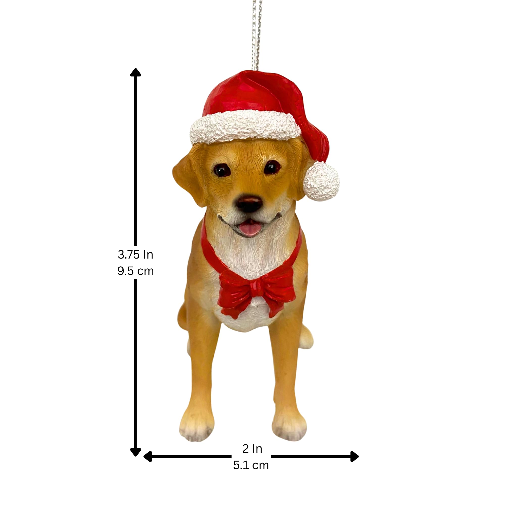 Dog Figurine Christmas Ornaments with Santa Hats (Yellow Lab)