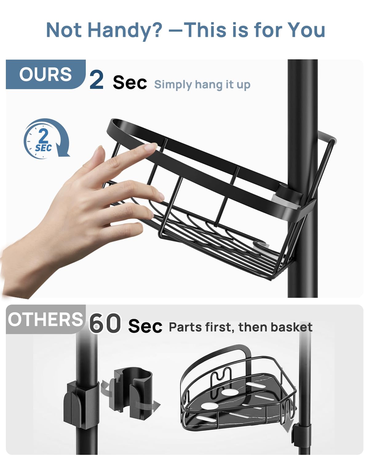 Seirione Corner Shower Caddy Tension Pole,Rustproof Bathroom Shower Organizer Corner,Adjustable Shower Shelf For Inside Shower,S