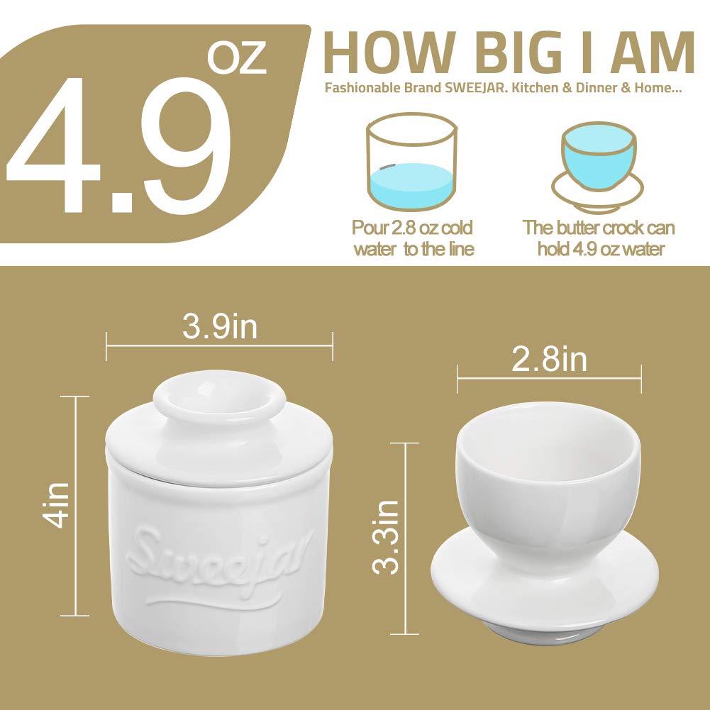 Sweejar Porcelain Butter Crock Keeper, French Butter Dish Keeps The Butter Fresh Soft & Spreadable, Serving Butter Easy For Brea