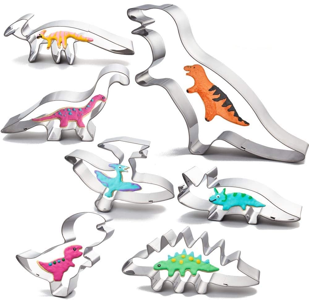 Tingsing Dinosaur Cookie Cutters, 7 Pieces Dinosaur Biscut Cutter Stainless Steel Dinosaur Shapes Baking Mold Fondant Candy Food
