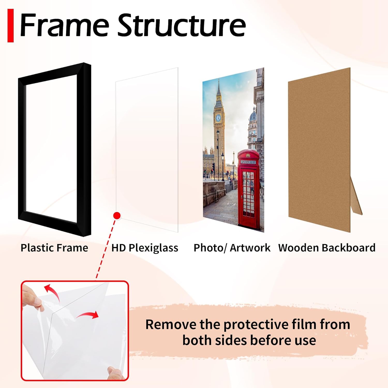 HOMERHYME 4x6 Picture Frame Set 8 Pack, 4 by 6 Black Photo Frame for Wall or Tabletop Display, Lightweight Poster Frame with Ple