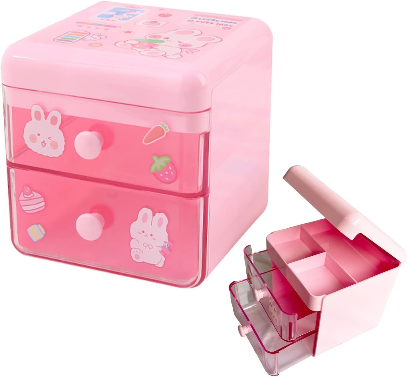 Quira Cute Small Drawer Organizer And Openable Top Cover Desk Accessories, Lovely Storage Cabinets Box For Office Supplies, Make