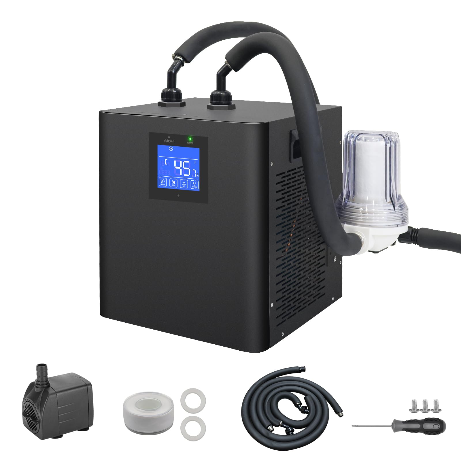 Ice Bath Water Chiller for Cold Plunge Tubs, 1/3 HP Upgraded Water Chiller with Pump, External Filter and Submersible Pump for H