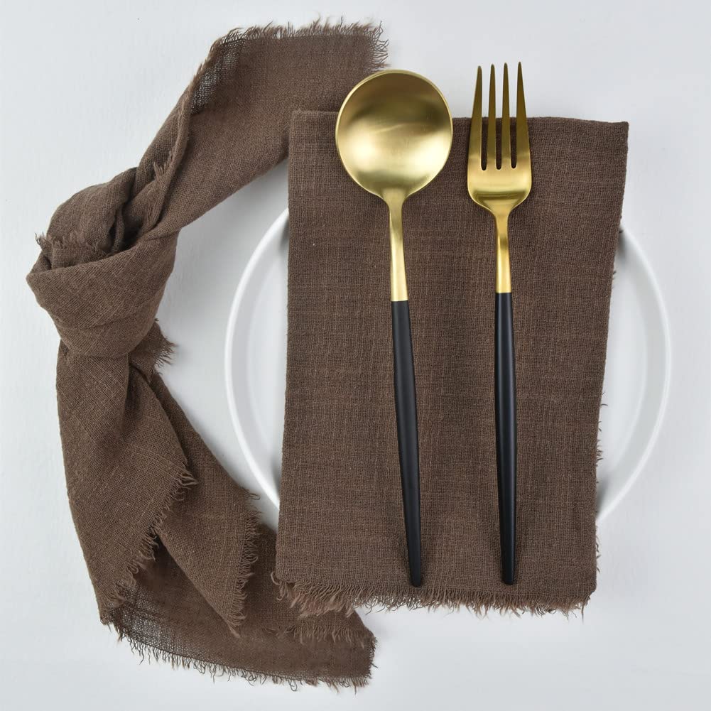 Joanlody Handmade Gauze Napkins 16.5X16.5 Inches Cotton Cloth Napkins With Fringe Rustic Dinner Napkins For Wedding Party Set Of