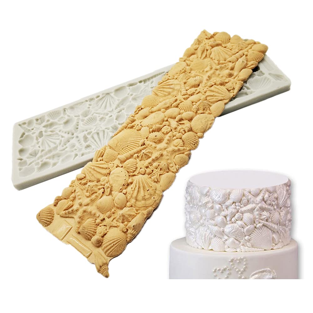 Cestony Sea Theme Shell Conch Fondant Silicone Mold Cake Border Brim D ...