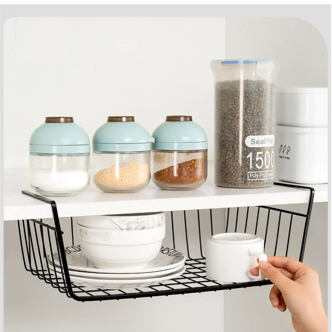 Vilive Under Shelf Storage Basket, Hanging Shelf Basket Slides Under Shelves For Storage Metal Under Cabinet Shelf Basket Organi