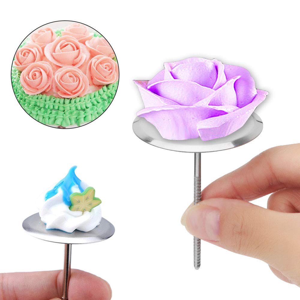 Pzrt 5Pcs Cake Flower Nails And Plastic Scissor Set Stainless Steel Baking Tools For Icing Flowers Decoration (1 X Scissor + 4 X