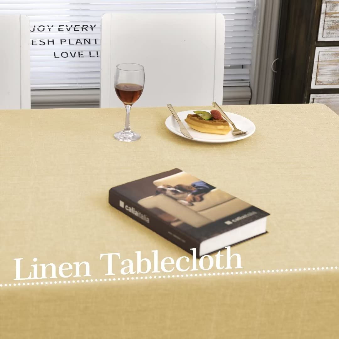 Mikiup Faux Linen Rectangle Tablecloth - Waterproof And Washable Slubby Textured Weaves Table Cloth, Indoor & Outdoor Table Cove