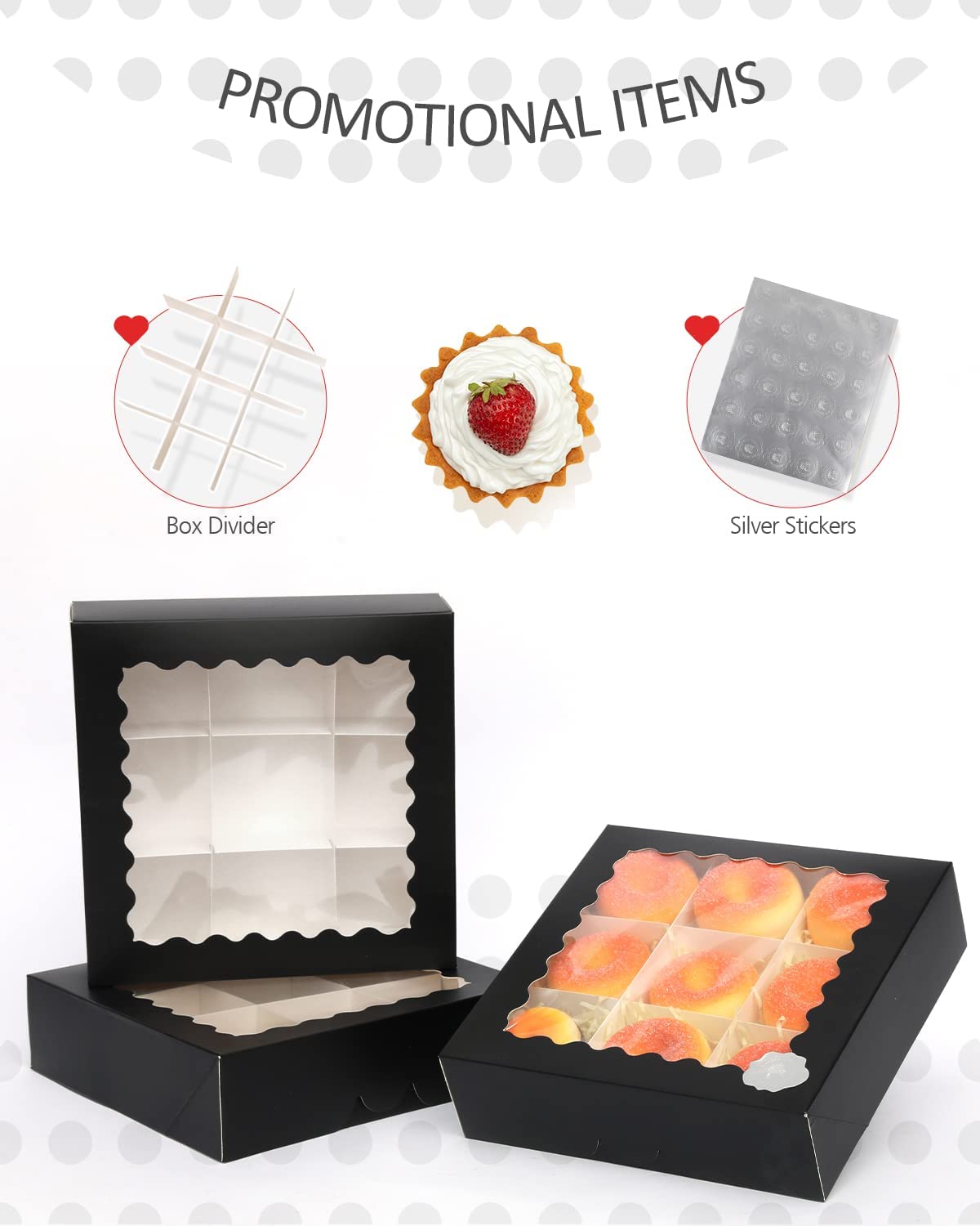 Qiqee Auto-Pop Up Black Pie Boxes With Window 10X10X2.5 Inch 30Packs Cookie Donut Bakery Box