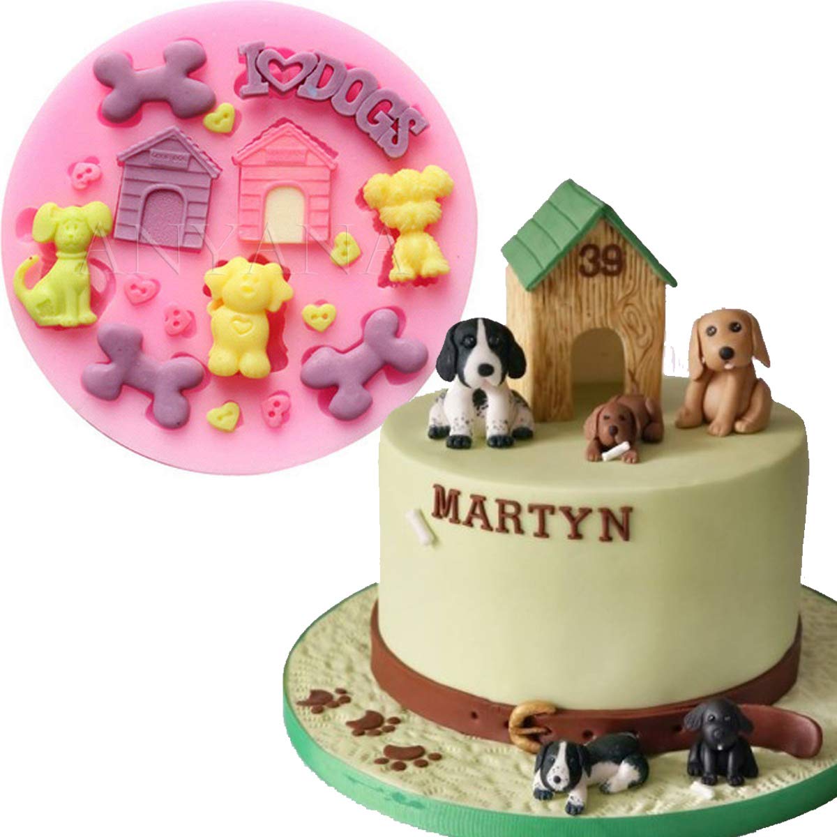 Anyana Mini Pet Dog Bone Silicone Mold For Fondant Gum Paste Chocolate Candy Ice Cube Jello Polymer Clay Crayon Plaster Resin