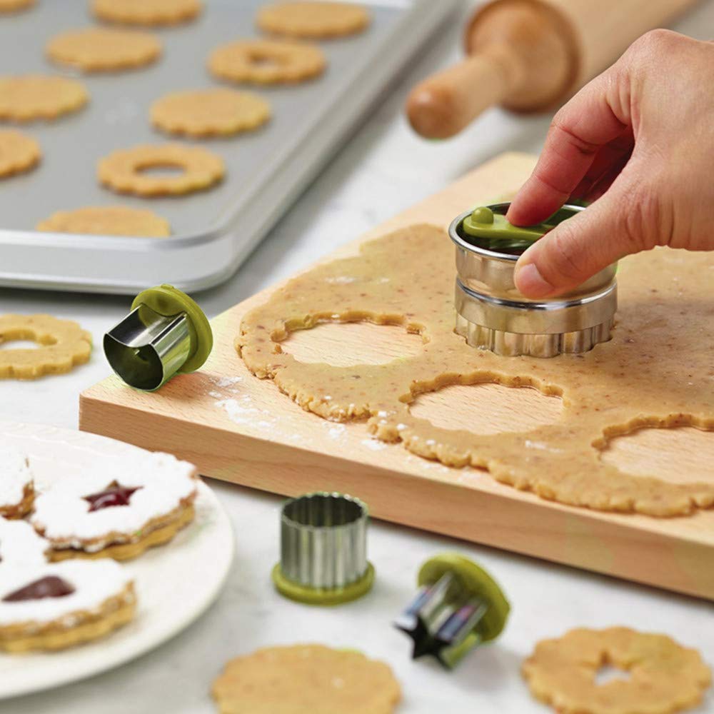Keepingcoox Linzer Classic Cookie Cutters Set, Heart, Star, Flower, Moon - Jam Filled Torte Export To Europe, Stainless Steel, N