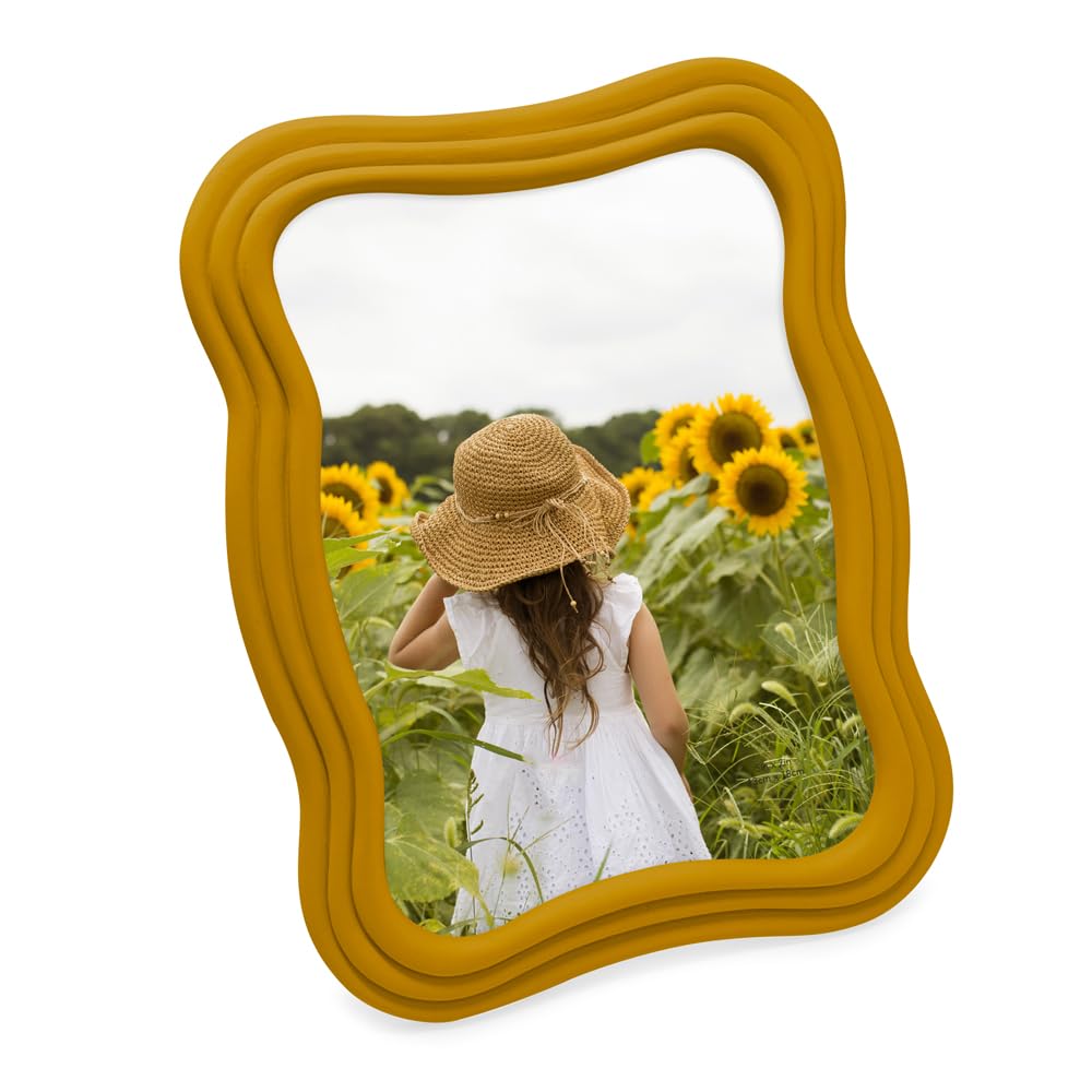 Isaac Jacobs 5x7 Matte Mustard Curved Deco Frame for Tabletop and Wall Display, Decorative Art, Design, Home D  cor, Gift (5x7, 