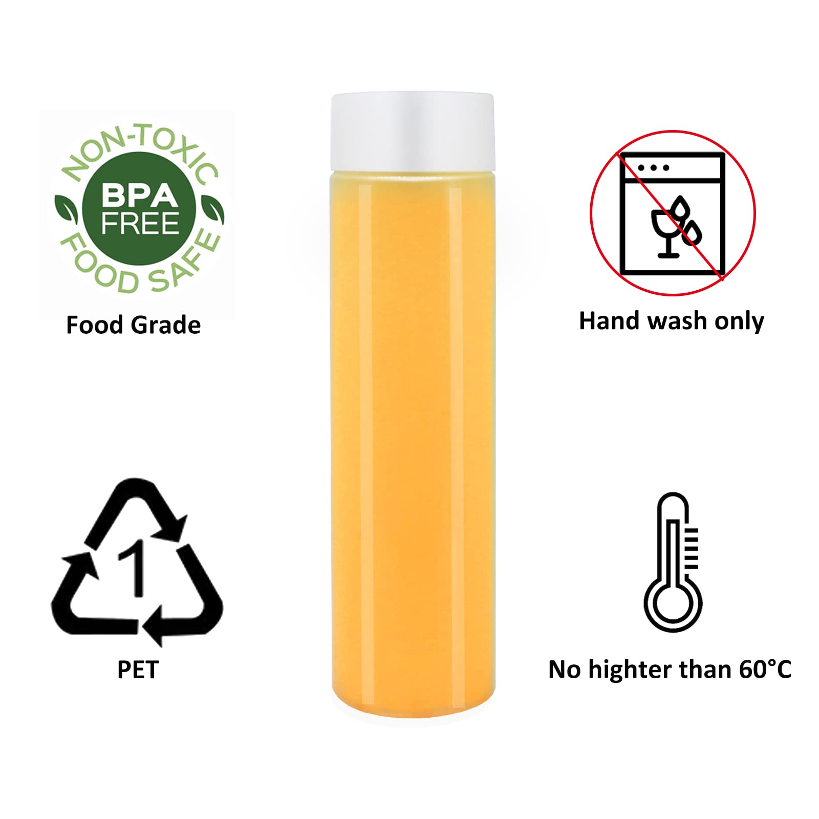 Zmybcpack 12 Pack 13.6 Oz (400 Ml) Clear Pet Plastic Juice Bottles With White Caps- - Plastic Smoothie Bottles-Reusable Bulk Bev