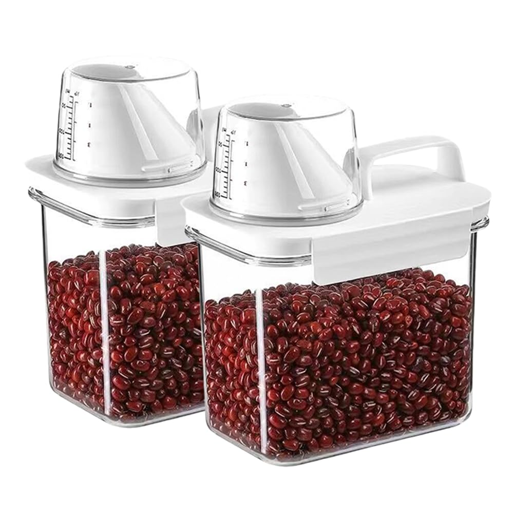 Triflice 2Pcs Rice Dispenser Storage Containers, 1.1L Small Rice Bucket with Measuring Cup & Pour Spout, Kitchen Plastic Airtigh