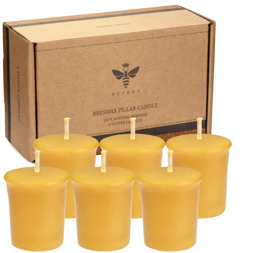 Pure Beeswax Votive Candles-6 Pack Natural Votives Set for Home Room Decor Party Wedding Spa Gift,12 Hours Burn
