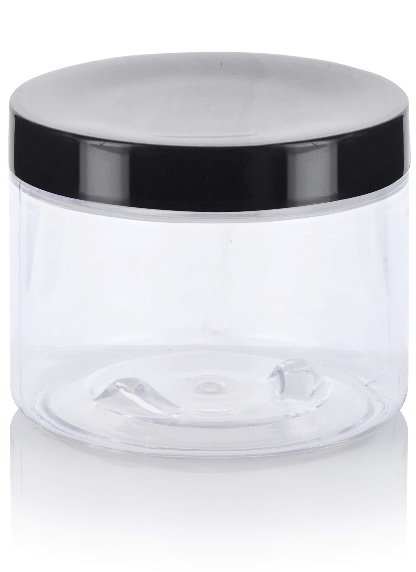 6 Oz Clear Plastic Jar With Black Smooth Lids (6 Pack)