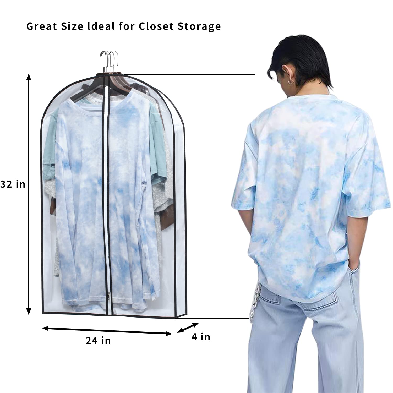 Mskitchen Hanging Clothes Bag with 4'' Gusseted Garment Bag (Set of 6) for Storage Suit Bag for Closet Clear Garment Bags Jacket Covers Garment Bags for Suits  Sweaters  Shirts - 24'' x 32''x 4''/ 6 Pack