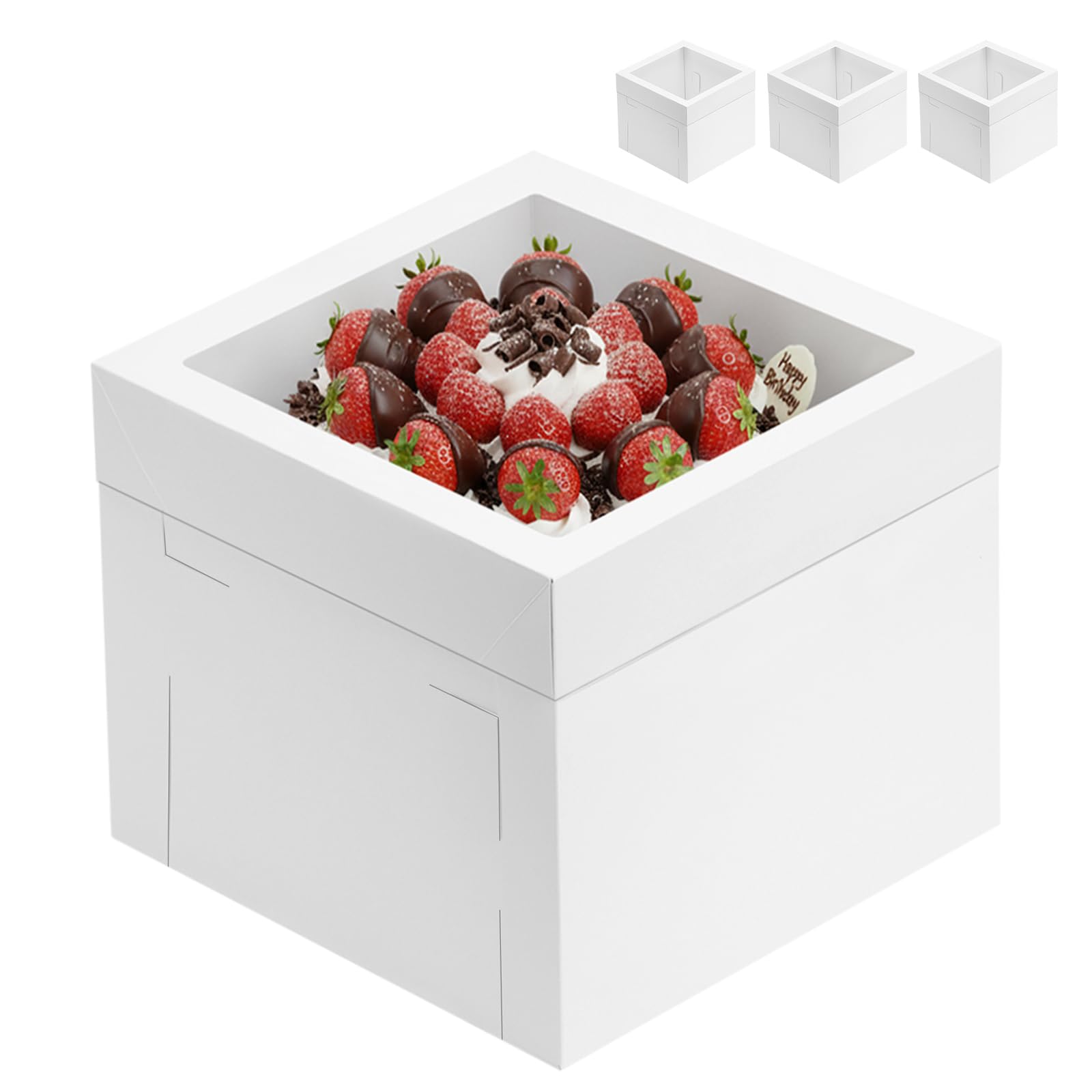 Moretoes 3 Pack Cake Boxes 12x12x8 Inch, Bakery Containers with Large Window, 12 Inch White Cake Carrier, Disposable Boxes for B