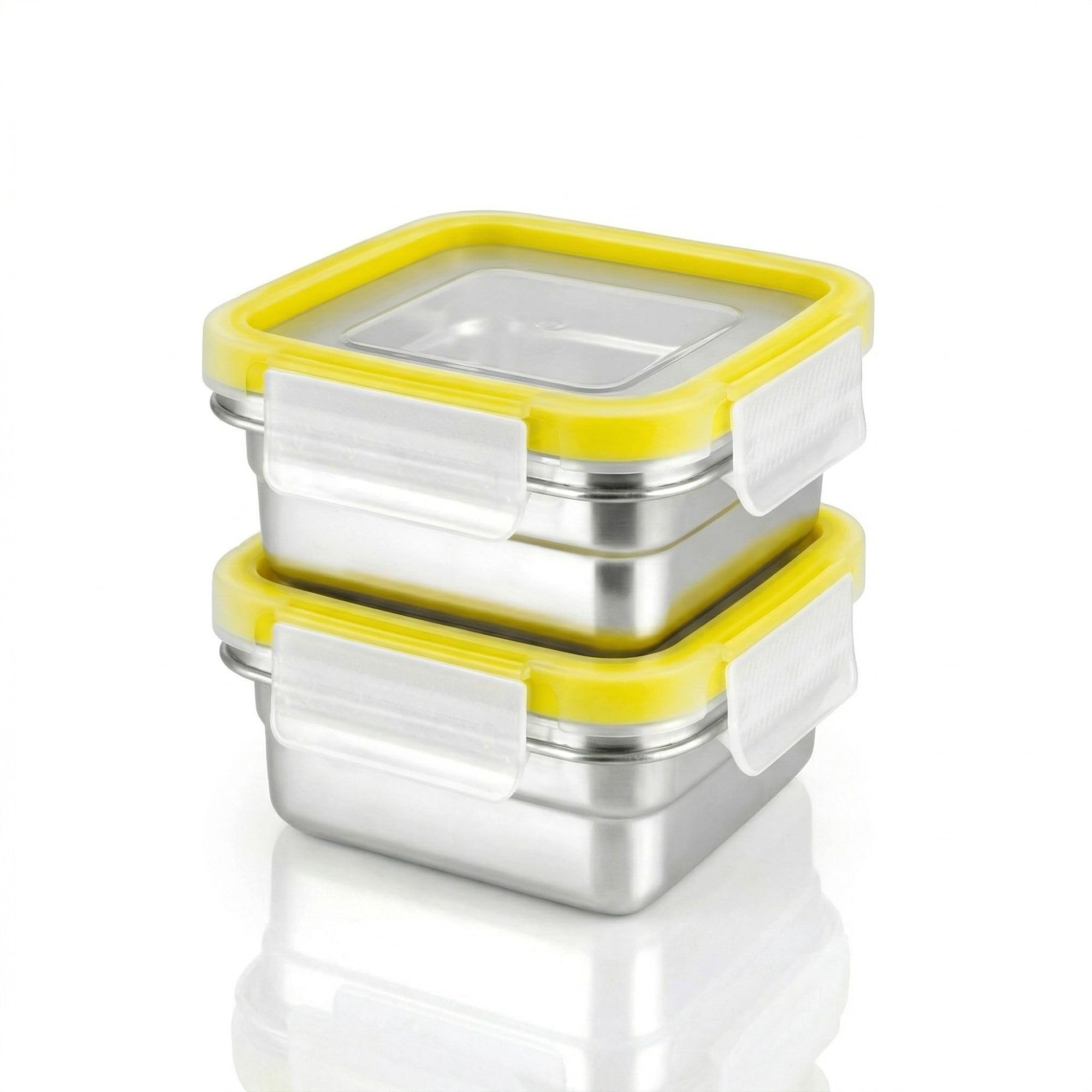 Pddfalcon Stainless Steel Lock N See Containers Microwave Safe, Airtight & Leak Proof Containers For Office Use & School, (Set O