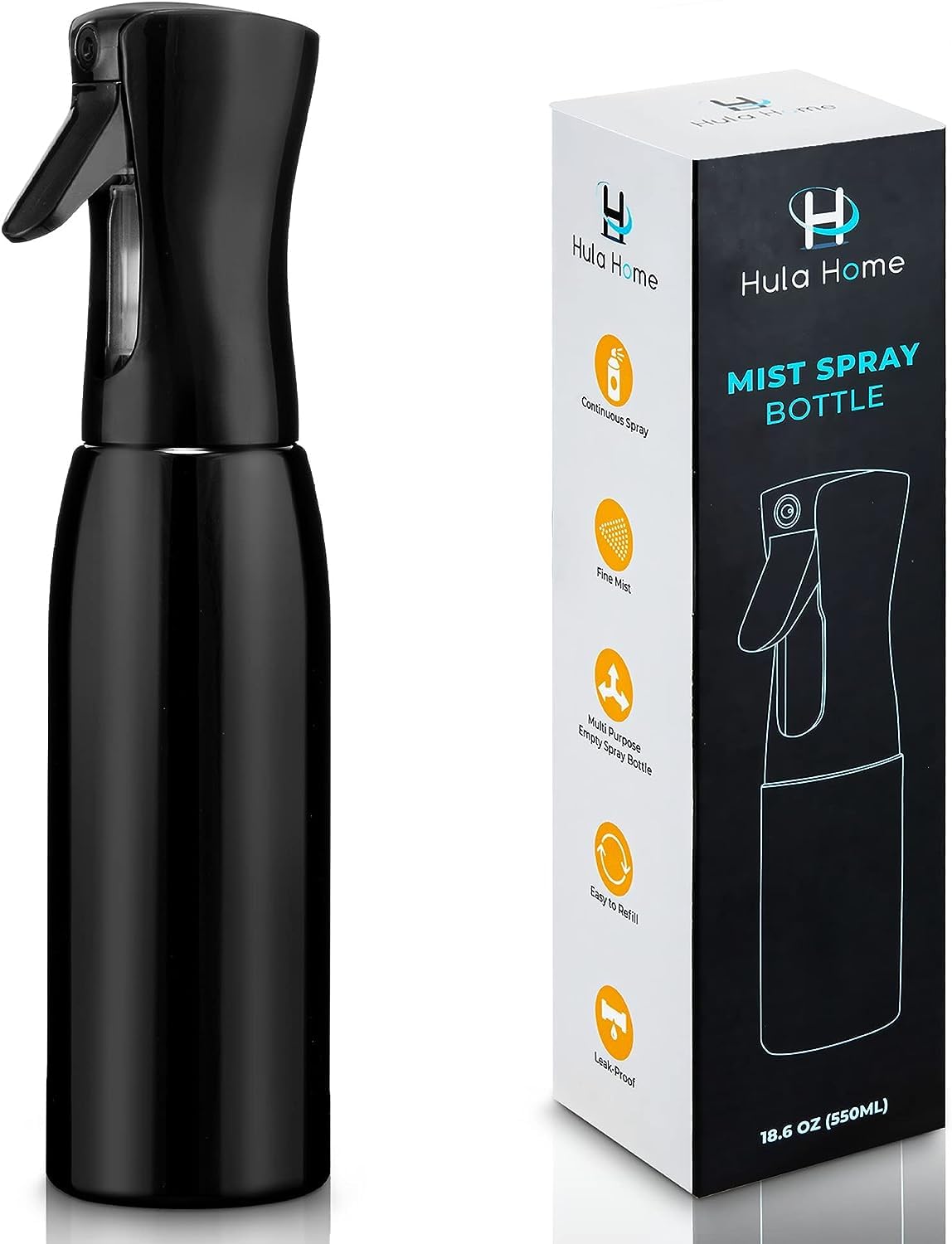 Hula Home Continuous Spray Bottle (16.9Oz/500Ml) Empty Ultra Fine Plastic Water Mist Sprayer - For Hairstyling, Cleaning, Salons