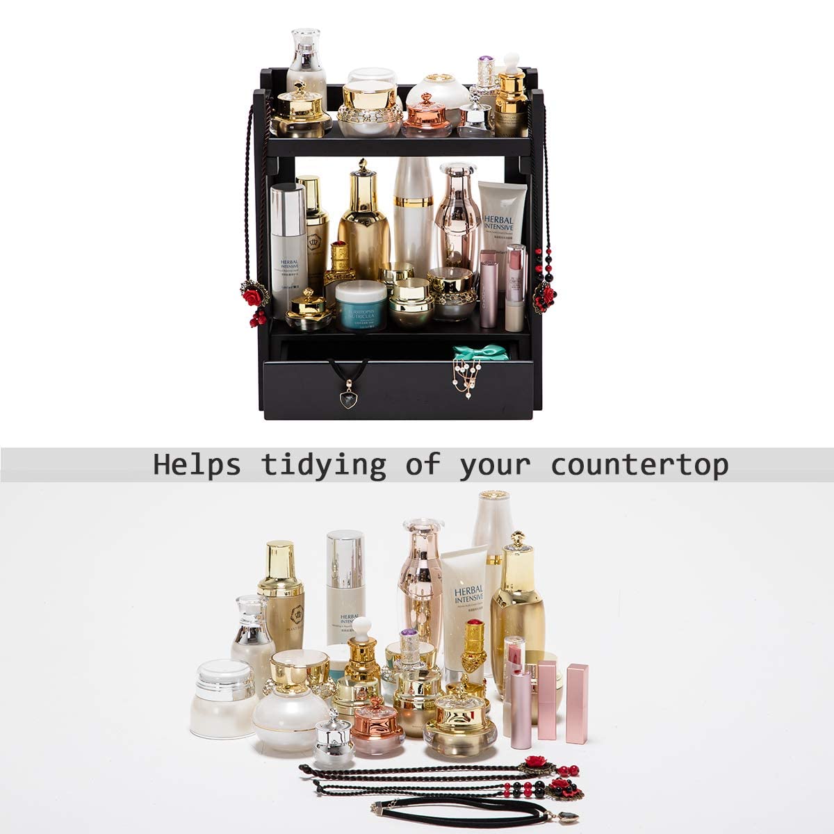 Gobam Makeup Organizer Vanity Organizer And Cosmetic Storage Display Box, Large Capacity Make Up Caddy Shelf, Great For Countert